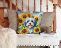 Tibetan Terrier in Sunflowers Throw Pillow Machine Washable, Indoor Outdoor Decorative Pillow for Couch, Bed or Patio, 14Hx14W