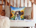 Pointer in Sunflowers Throw Pillow Machine Washable, Indoor Outdoor Decorative Pillow for Couch, Bed or Patio, 14Hx14W