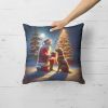 Chesapeake Bay Retriever and Santa Claus Throw Pillow Machine Washable, Indoor Outdoor Decorative Pillow for Couch, Bed or Patio, 18Hx18W