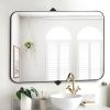 36"*24"Iron rounded rectangular black rotating hardware wall mirror Decorative Bathroom Mirror with Elegant Scalloped Design