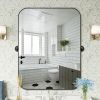 36"*24"Iron rounded rectangular black rotating hardware wall mirror Decorative Bathroom Mirror with Elegant Scalloped Design