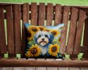 Tibetan Terrier in Sunflowers Throw Pillow Machine Washable, Indoor Outdoor Decorative Pillow for Couch, Bed or Patio, 14Hx14W