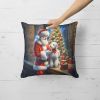 Bedlington Terrier and Santa Claus Throw Pillow Machine Washable, Indoor Outdoor Decorative Pillow for Couch, Bed or Patio, 18Hx18W