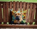 Shar Pei in Sunflowers Throw Pillow Machine Washable, Indoor Outdoor Decorative Pillow for Couch, Bed or Patio, 14Hx14W