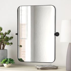 36"*24"Iron rounded rectangular black rotating hardware wall mirror Decorative Bathroom Mirror with Elegant Scalloped Design