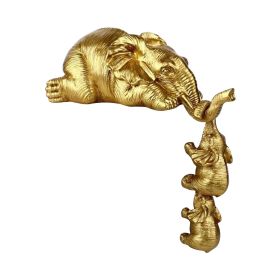 Golden Resin Elephant Sculpture Collectible Figurines Animal Ornaments Cute Bling Elephant Book Decor Presents Antique Gifts (Ships From: CN, Color: gold)