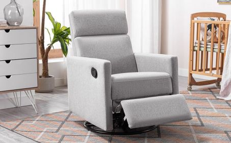 Modern Upholstered Rocker Nursery Chair Plush Seating Glider Swivel Recliner Chair, Gray (Color: as pic)