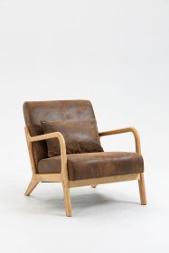 Mid Century Modern Accent Chair with Wood Frame, Upholstered Living Room Chairs with Waist Cushion, Reading Armchair for Bedroom Sunroom (Color: as pic)