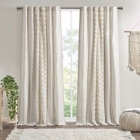 Cotton Printed Curtain Panel with Chenille Stripe and Lining(Only 1 Pc Panel) (Color: as pic)